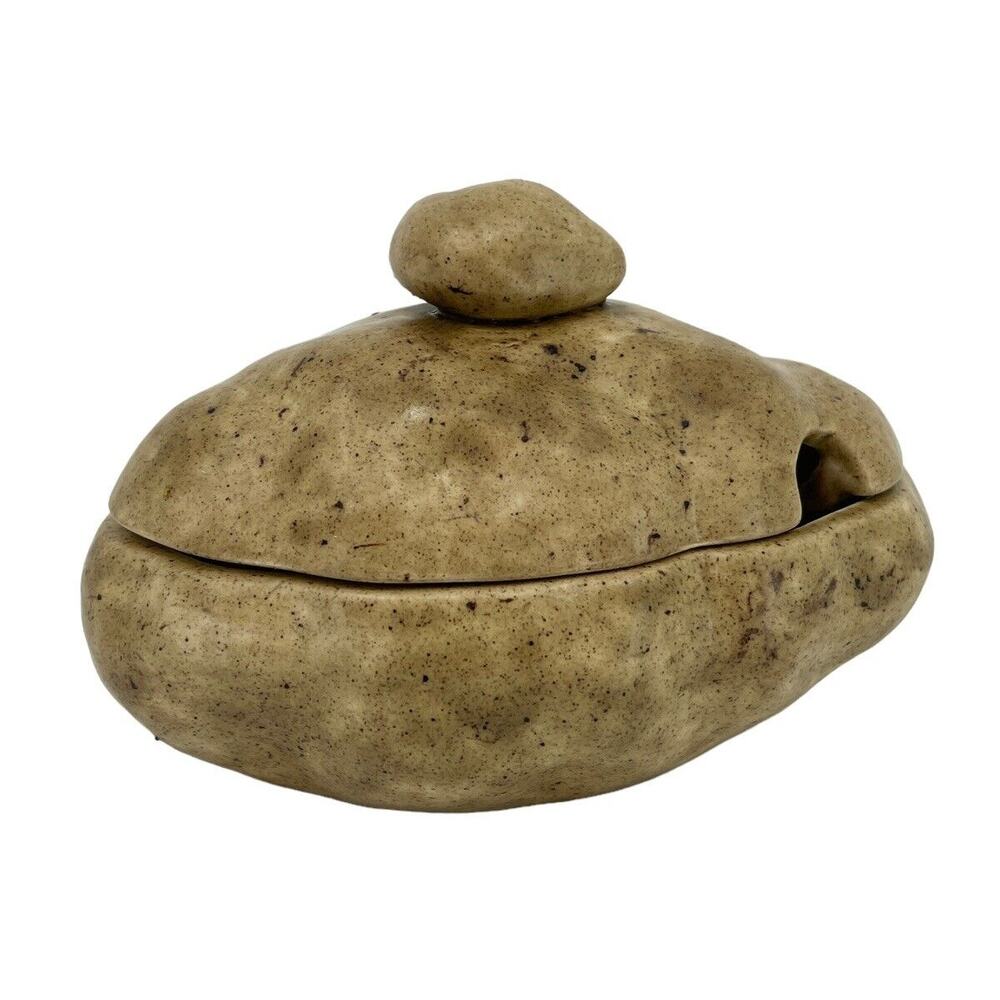 Vintage Ceramic Baked Potato Dish Lidded Sour Cream Condiment Holder ***No Spoon